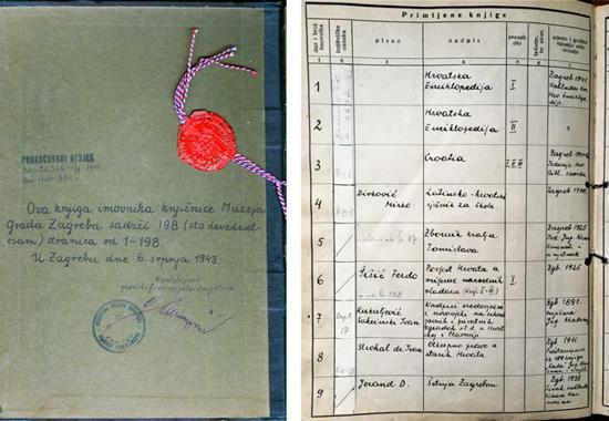 Prva inventarna knjiga Knjižnice MGZ-a, 1943.