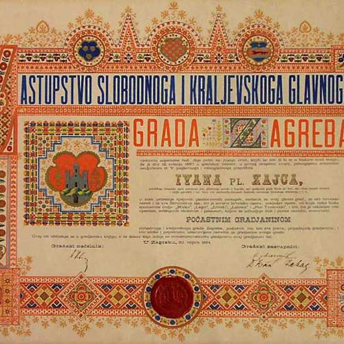 Diploma počasnoga građanina Ivana pl. Zajca, 1884. god., MGZ 4633